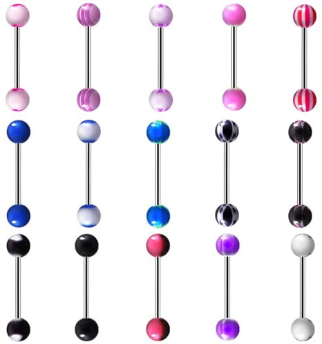 GXGM 15 stk Acryl Zungenpiercing stochastisch Set 14G Piercing Zunge Tongue Stab Verschiedene Kugeln，piercing kugeln