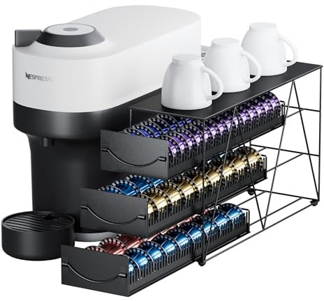 Vertuo Kapselhalter für 90 Nespresso Kapseln, Rutschfester Geräuschloser Kapselspender für 42-90 Nespresso Vertuo Kapseln & 45 Dolce Gusto Kapseln, Metall Kaffeekapseln Schublade