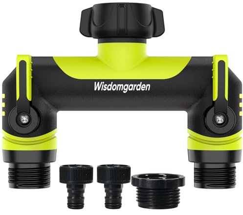Wisdomgarden Répartiteur à 2 Voies, Distributeur d'eau à 2 Voies, raccordement simultané de 2 appareils au Robinet, Convient pour Les minuteries d'irrigation et Les conduites d'eau, Vert avec Noir