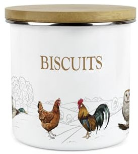 Purely Home Country Farm Small Biscuits Storage Canister - Farmhouse Kitchen Decor - 1.2L White Metal Enamel Food Storage Container