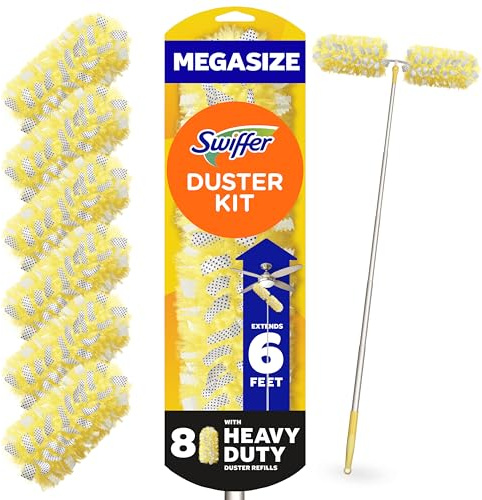 Swiffer Duster Kit with 6 ft Super Extendable Handle, Heavy Duty Starter Kit with 8 Refills
