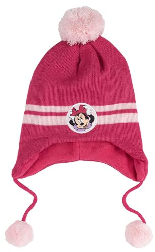 United Labels Disney Minnie Mouse - Berretto invernale per bambine, rosa, lavorato a maglia, con pompon, con paraorecchie e cordoncini