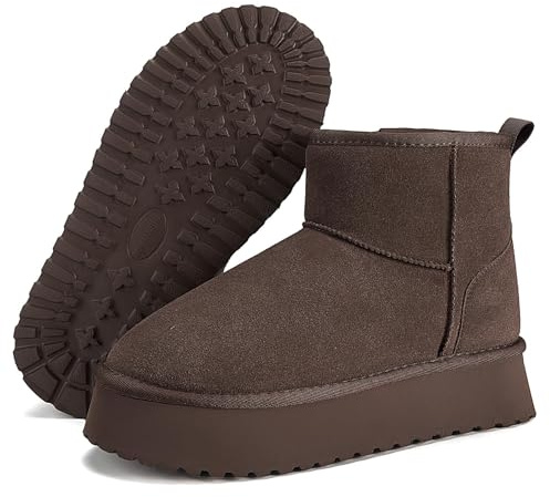 Mishansha Stivali Invernali da Donna Foderate Stivali da Neve Caldi Antiscivolo Stivaletti da Neve Donna Inverno, Marrone Scuro 39 EU