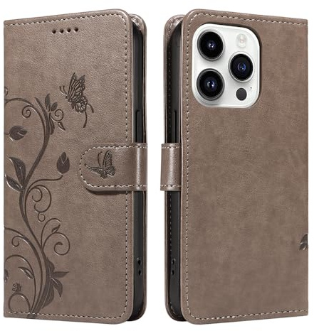 XINNI Case for Realme P3 Lite, Apricot Flower Tree Butterfly Embossed PU Leather Wallet Cover, Gray