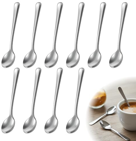 10 piezas Cucharillas pequeñas de café, cucharilla mini de postre, set de mini cucharas de acero inoxidable para cocina, espresso, especias y postres, superficie pulida, duraderas, higiénicas