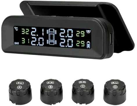Tpms Sistema di monitoraggio dell'allarme della pressione dei pneumatici for auto Controllo automatico luminosità Alimentazione solare wireless 4 sensori Accessori decorativi(External sensors)