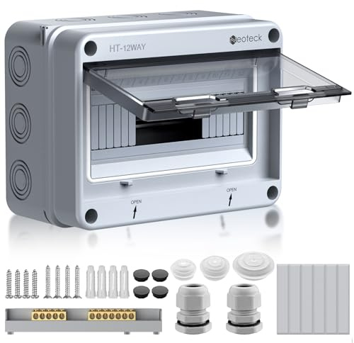 Neoteck Caja de Distribución Eléctrica de Superficie 12 Módulos Cuadro de Distribución Caja Estanca Exterior Impermeable IP65 para Casa, Garaje, Jardín