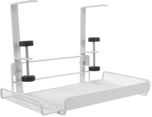 Angoily Storage Tray Metal under Desk Clamp Mount Basket Cord Organizer for Desk Cable Management Tray Shelf Office Table Papers