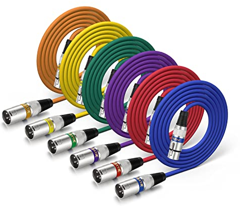 EBXYA XLR-Kabel Mikrofonkabel 2M 6Packs Stecker auf Buchse symmetrisches XLR-Mikrofonkabel Farbige DMX-Patchkabel