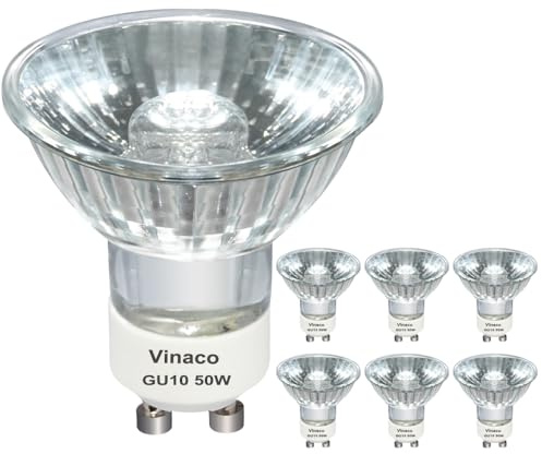 Bombilla halógena GU10, 6 unidades, 120 V, 50 W, luz cálida, MR16 con cubierta de cristal para iluminación de acento, base GU10, 2800 K