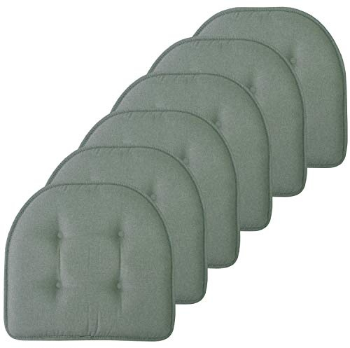 Sweet Home Collection Chair Cushion Memory Foam Pads Tufted Slip Non Skid Rubber Back U-Shaped 17 x 16 Seat Cover, 6 Count (Pack of 1), Scuba Green
