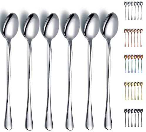 Iced Spoon,Kyraton Stainless Steel 7.5 Long Handle Mixing Spoon,Ice Cream Spoon, Stirring Bar Spoon, Cocktail Spoon, Latte Spoon Pack of 6