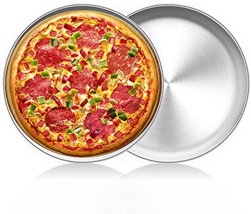 2PC Backofen aus Edelstahl Steel Rundes Pizza-Backblech, Antihaft-Aluminium-Backgeschirr für Restaurants und hausgemachtes Pizza-Backen, spülmaschinenfest (30 CM)