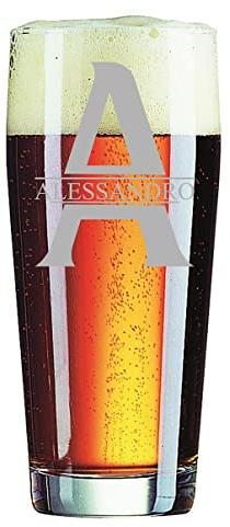 Colorfamily Bicchiere da birra con incisione Regalo Compleanno PERSONALIZZABILE CON NOME E INIZIALE DEL FESTEGGIATO - bicchiere in vetro 40 cl