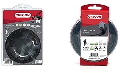 Oregon Fadenkopf Lightning Load Tap & Go, geeignet für die meisten Freischneider/Rasentrimmer mit geradem Schaft über 33 cc & 110985E Nylium Mähfaden mit sternförmigem Querschnitt, 2,4 mm, 15 m