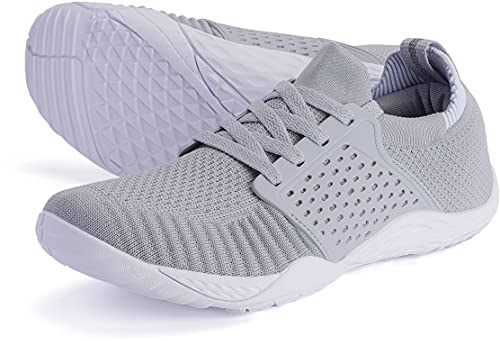 WHITIN Women's Low Zero Drop Shoes Minimalist Barefoot Trail Running Camping Size 8.5 Wide Toe Box for Female Lady Fitness Workout Sneaker Grey 39