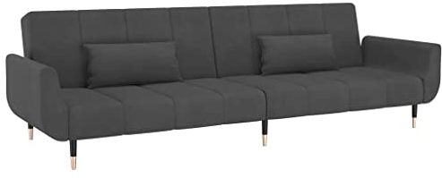 vidaXL Schlafsofa 2-Sitzer, Sofa Couch mit Schlaffunktion, Sofabett Gästebett mit 2 Kissen, Schlafcouch Bettsofa Wohnzimmer, Modern, Dunkelgrau Samt