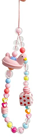 Uposao Bunt Perlen Handschlaufe für Telefon, Handy Lanyard Perlen Handgelenkkette Anti Verlorene Handyanhänger für Frauen Mädchen Böhmische Perlen Handy Charme Handgelenk Handykette,Ente Rosa