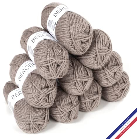 Bergère de France - BARISIENNE 7, Wolle set zum stricken und häkeln (10 x 50 g) - 100% Acryl - 6,5 mm - Weicher dicker runder Faden - Braun (STUC)