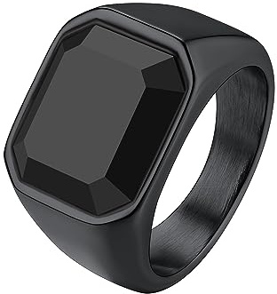 Richsteel Anillos Sello con Onix Negro Grande, Signet Ring, Incluye Caja de Regalo