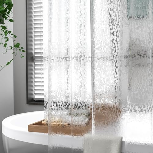 Homxi Ösen für Duschvorhang,300 W x 200 H cm,Bad Vorhang Weiß Halbtransparent mit Oval Muster PEVA Duschvorhang Haken Ringe
