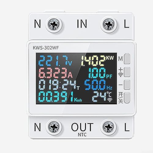 für Tuya WiFi Smart Power Monitor, Smart Energy Meter mit Überspannungs- und Unterspannungsschutz 170–270 V, 0–9999 kWh, mit Smart Life/Tuya App (KWS – 302L (kein WLAN bei Stromausfällen))