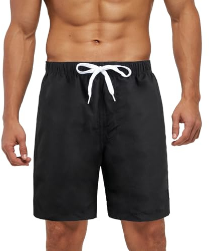 meioro Badbyxor för män med fickor snabbtorkande passform sommar badshorts, fritid elastisk midja justerbara simbyxor dragsko brädshorts, andas sport
