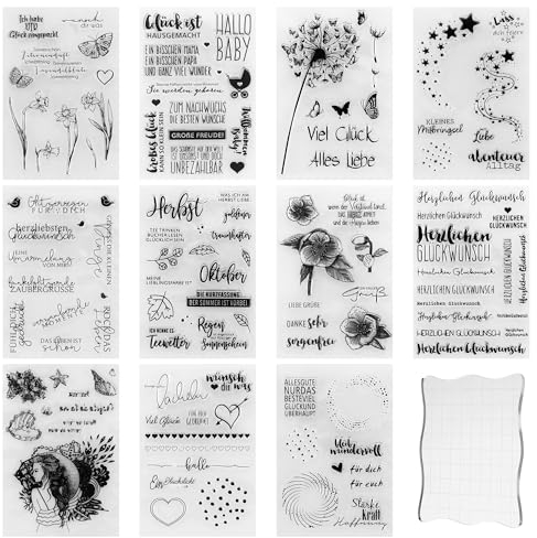 11 Bögen Silikonstempel,Enthält 1 Acrylplatte clear stamps, Vielzahl von Mustern silikon stempelset,silikon stempel,Geeignet für DIY Hochzeitseinladung Tagebuch clear stamp.