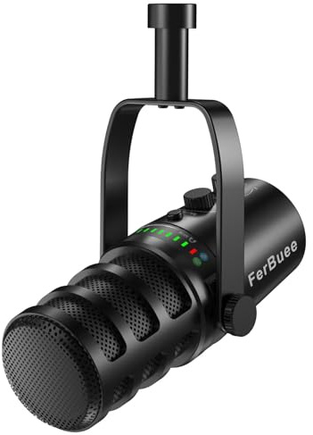 FerBuee XLR/USB Dynamic Microphone for Vocal Recording, Gaming, with 3.5mm Headphones Jack, Echo, Volume Control, Mute Button. Cardioid Microphone forMixer/PC/MAC/PS4/PS5 (WS805)