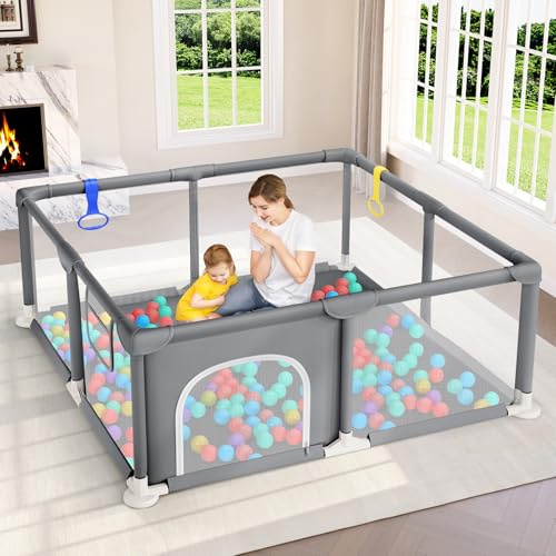 Dripex Baby Playpen, Sturdy Playpens for Baby and Toddlers, Portable Kids Play Pen Babies and Toddlers with Breathable Mesh & Pull-up Rings, Compact Small Playpen and Babies Fence Indoor Outdoor