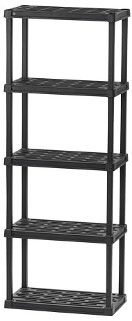 Iris Ohyama, Estante de plástico Resistente, Capacidad de 125 kg, Fácil de Montar, 5 Niveles, Sin BPA, Estante de Garaje, Cocina, Almacenamiento en estación de Trabajo, Resina, Negro, PRS-M5