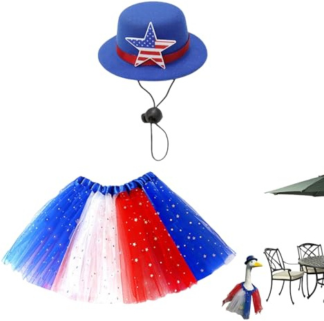 Travestimenti per terrazzo oche – Decorazione per figure da giardino – Cappello regolabile con gonna a palloncino a stelle 58 cm per festa nazionale per la casa