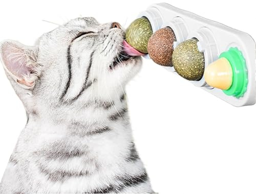 AMSGANK Catnip Toy for Cat, Wall Catnip Balls Roller for Cat Licking Natural Rotating Teeth Cleaning Dental Toys Chew Toys for Indoor Kitten Teething and Stress Release