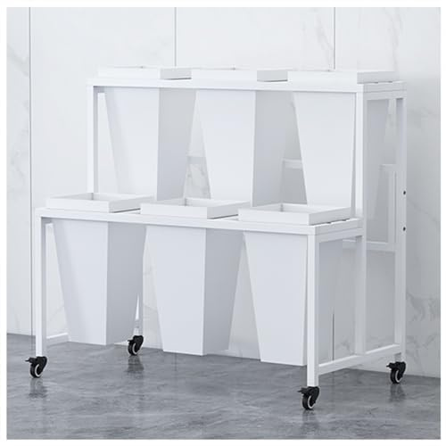 Soporte de exhibición móvil de metal para plantas, estante de carrito de plantas móvil resistente con ruedas y cubo, estantes de almacenamiento de flores para interiores y exteriores, para