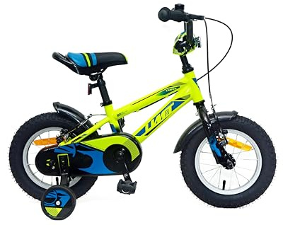 DEPORBIKES®️ Bicicleta de niño 12 y 14 Pulgadas | Bicicleta Infantil para niños 3-5 años + Frenos V-Break + Ruedas estabilizadoras | Bicicleta cómoda y Segura Ideal para niños (Amarillo, 12 Pulgadas)