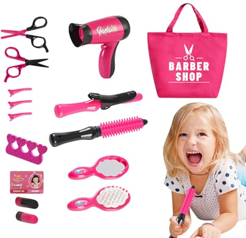 Set da gioco per parrucchiere per bambini, set da gioco per acconciature | Set asciugacapelli per salone di bellezza per ragazze, di trucchi giocattolo colorato per la scuola materna, la scuola mat