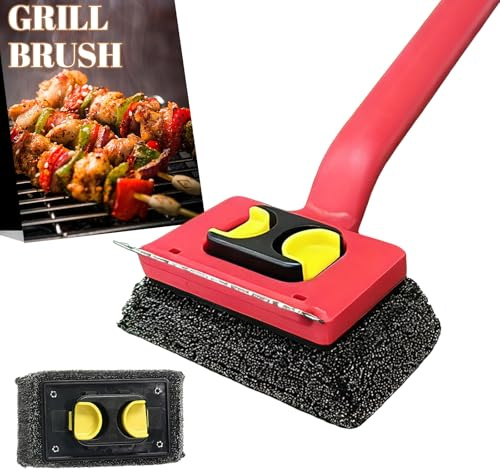 Cepillo Barbacoa para Parrilla Sin Cerdas, Cepillo De Vapor Seguro con Cabezal Reemplazable Y Mango Aislante – para Parrillas De Gas/CarbóN/CeráMica/Hierro Fundido (Accesorios BBQ)
