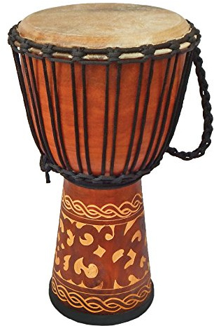 Terre Percussion Djembe Standard line carve Handmade Drum Circle Instrument, Carved Mahogany, 20 tall, 10 head, NK149