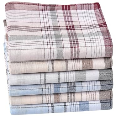 HOULIFE 100% Cotton Men's Stripe Soft Checkered Pattern Handkerchiefs Assorted Pocket Square Hankies 6/9 Pieces 38x38cm/15x15