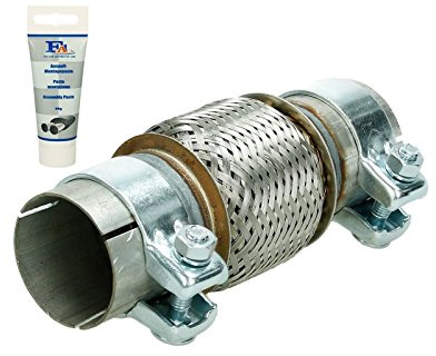 ECD Germany Tubo Flessibile di Scarico Marmitta 60x100 mm Flex in Acciaio Inox Rinforzato Universale Sistema Impianto Gas Scarico Saldatura 2 Morsetti pinze Fascette + Pasta di Montaggio per Auto