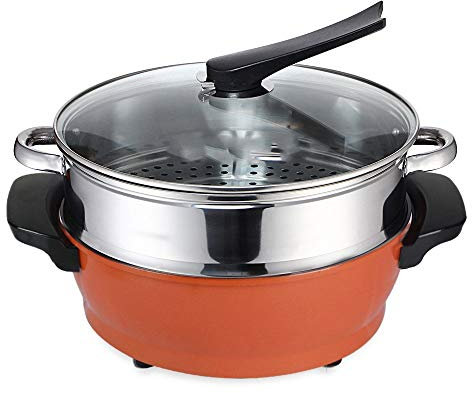 Xyanzi dianzhuguo Electric steamer，Electric Frying Pan with Glass Lid and Steaming, Non-Stick Surface and Cool Touch Handles | 1500W