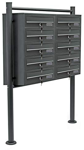 Wiltec Sistema de 10 buzones Color Antracita Acero galvanizado Resistente a la Intemperie con cerraduras de Cilindro y Llaves instalación Independiente Espacio Amplio para Cartas y Paquetes pequeños