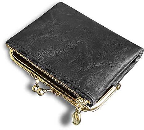 AOXONEL Womens Wallet Small RFID Ladies Compact Bifold Leather Vintage Coin Purse with Zipper and Kiss Lock (Grey)