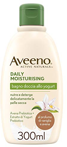 Aveeno Daily Moisturising Bagno Doccia Allo Yogurt, Bagnoschiuma idratante senza sapone, Docciaschiuma al profumo di Vaniglia, Bagnodoccia per pelli sensibili con Avena e Yogurt Greco, 300 ml