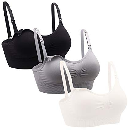Oliked Soutien-Gorge de maternité sans Couture Femmes allaitant (Lot de 3 / Lot de 4) (XXL, 3 Pack(Black+Grey+White))