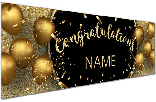 1x 6ft Large Banner | Personalised Congratulations Banners | Black & Gold Party Decorations | Bunting for Every Occasion