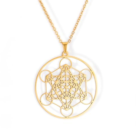 Amaxer Collar de cubo de Metatron para mujer, estrella de David Arcángel Metatron, protección de la declaración de protección ahuecada de acero inoxidable, collar con dije de cadena