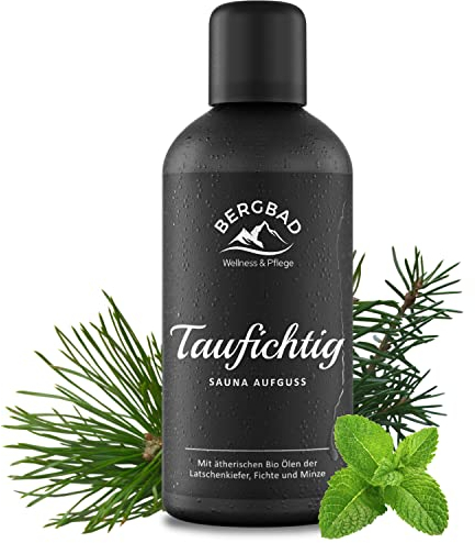 BERGBAD BIO-Saunaaufguss Latschenkiefer Fichte & Minze 100ml TAUFICHTIG - Natürlicher Sauna-Aufguss mit ätherischen BIO Ölen