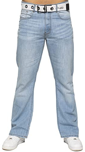 Herren Bootcut-Jeans von Kruze, ausgestellte, weite Beine, Denim, alle Größen, hellblau, 34 W/32 L