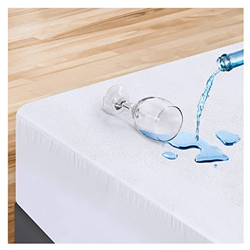 100% Waterproof Mattress Protector, 30cm Deep, Terry Cotton Encasement, Terry Towelling Fully Fitted Sheet, Elasticated Side Skirts, Breathable, Hypoallergenic, Anti Dust Mite (4-Feet/SD)